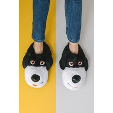 ModaFrato BUDDY Erkek Hayvanlı Panduf Ev Ayakkabısı Pufidik Peluş Düz Tabanlı Konforlu Siyah