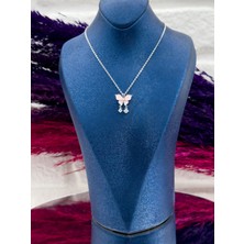 Livora Jewelry 925 Ayar Gümüş Pembe Mineli Kelebek Modeli Zarif Kadın Kolye