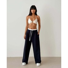 Entrendburada Kadın Lacivert Beli Şerit Lastikli Pantolon - 10776