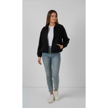 Modestria Kadın Siyah Fermuarlı Kaşe Ceket
