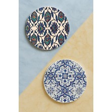 Nurdic Ev Dekor Oval Pleksi Bardak Altlığı Temalı Desenli 2 Adet Set Çini