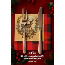 Minopi Geyikli Peçete Sunumluk I16 Adet Dekoratif Estetik Yılbaşı Parti Konsepti 33X33 cm