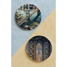 Nurdic Ev Dekor Oval Pleksi Bardak Altlığı Temalı Desenli 2 Adet Set Brooklyn