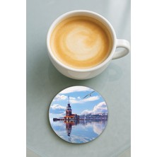 Nurdic Yuvarlak Pleksi Bardak Altlığı Baskı Desenli Tekli Kız Kulesi