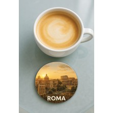 Nurdic Yuvarlak Pleksi Bardak Altlığı Baskı Desenli Tekli Roma