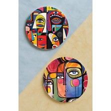 Nurdic Ev Dekor Oval Pleksi Bardak Altlığı Temalı Desenli 2 Adet Set Postmodern