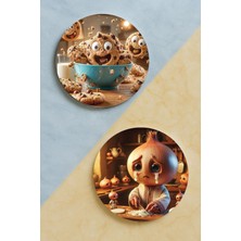 Nurdic Ev Dekor Oval Pleksi Bardak Altlığı Temalı Desenli 2 Adet Set Food