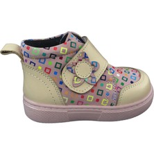 Ortopedikal 1001 Ridente Pudra Gül Kurusu Baskı Bebe Kız Çocuk Bot % 100 Deri Kalın Tek Cırtlı