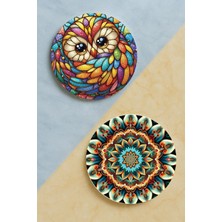 Nurdic Ev Dekor Oval Pleksi Bardak Altlığı Temalı Desenli 2 Adet Set Mandala