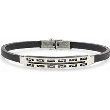 Hg.Aksesuar Erkek Desenli Silikon Kordonlu Çelik Bileklik