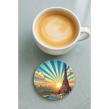 Nurdic Yuvarlak Pleksi Bardak Altlığı Baskı Desenli Tekli Sunshine Paris