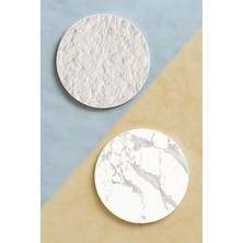 Nurdic Ev Dekor Oval Pleksi Bardak Altlığı Temalı Desenli 2 Adet Set Beyaz Mermer