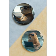 Nurdic Ev Dekor Oval Pleksi Bardak Altlığı Temalı Desenli 2 Adet Set Kapibaraaa