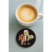 Nurdic Yuvarlak Pleksi Bardak Altlığı Baskı Desenli Tekli Kartal Şampiyon