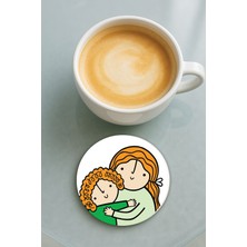 Nurdic Yuvarlak Pleksi Bardak Altlığı Baskı Desenli Tekli Abla Kardeş