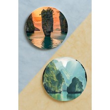 Nurdic Ev Dekor Oval Pleksi Bardak Altlığı Temalı Desenli 2 Adet Set Phuket