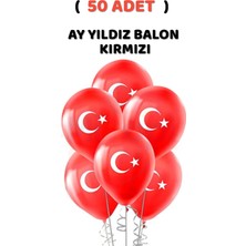 Minopi ( 50 Adet ) Ay Yıldız Türk Bayrağı Baskılı Balon Kırmızı Balon Milli Bayram Süsleme