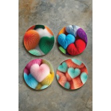 Nurdic Ev Dekor Oval Pleksi Bardak Altlığı Temalı Desenli 4'lü Set Pufuduk Kalp