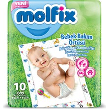 Molfix Bebek Bakım Örtüsü 60X60 cm 10 Adet Yumuşak ve Emici Özellikli Hijyenik Kullanım