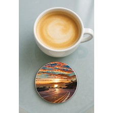 Nurdic Yuvarlak Pleksi Bardak Altlığı Baskı Desenli Tekli Tatil Yolu