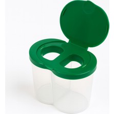 Minopi Fırça Temizleme Su Kabı Yeşil Çift Bölmeli Kapaklı Renkli Su Kabı