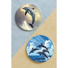 Nurdic Ev Dekor Oval Pleksi Bardak Altlığı Temalı Desenli 2 Adet Set Yunus