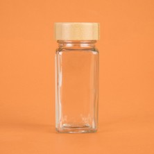 Arow Bambu Kapaklı Etiketli Cam Baharatlık - Açık Kahverengi - 12 cm