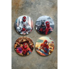 Nurdic Ev Dekor Oval Pleksi Bardak Altlığı Temalı Desenli 4'lü Set Spider