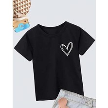 Rawea Fashion Kız Çocuk Bisiklet Yaka Baskılı T-Shirt - Siyah