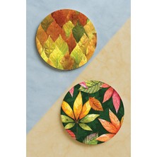 Nurdic Ev Dekor Oval Pleksi Bardak Altlığı Temalı Desenli 2 Adet Set Sonbahar