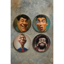 Nurdic Ev Dekor Oval Pleksi Bardak Altlığı Temalı Desenli 4'lü Set Futbol