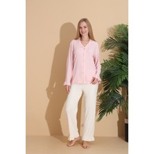 Seboteks Bürümcük Kumaş Önden Düğmeli Uzun Kollu Kadın Pijama Takımı 6004