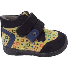 Ortopedikal 1001 Ridente Siyah Sarı Baskı Bebe Erkek Çocuk Bot % 100 Deri Cırtlı