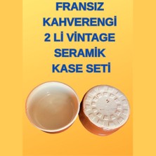 Fransız Kahverengi 2 Li Vintage Seramik Kase Seti