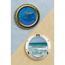 Nurdic Ev Dekor Oval Pleksi Bardak Altlığı Temalı Desenli 2 Adet Set Deniz Manzara