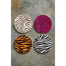 Nurdic Ev Dekor Oval Pleksi Bardak Altlığı Temalı Desenli 4'lü Set Zebra