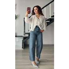 Oslove Mavi Minimal Taşlı Skater Jean
