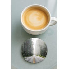 Nurdic Yuvarlak Pleksi Bardak Altlığı Baskı Desenli Tekli Yağmurlu Yollar