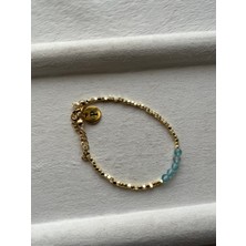 Pel Design Minimal Topaz Taşı Harfli Kişiye Özel Küp Dorika Bileklik Altın Kaplama