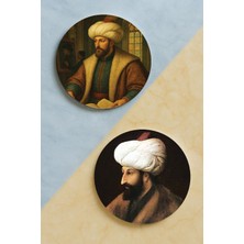 Nurdic Ev Dekor Oval Pleksi Bardak Altlığı Temalı Desenli 2 Adet Set Fatih Sultan Mehmet