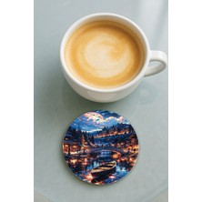 Nurdic Yuvarlak Pleksi Bardak Altlığı Baskı Desenli Tekli Venice Night