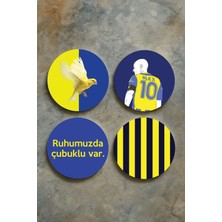 Nurdic Ev Dekor Oval Pleksi Bardak Altlığı Temalı Desenli 4'lü Set Sarı Lacivert Forma