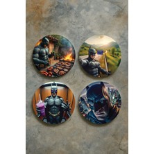 Nurdic Ev Dekor Oval Pleksi Bardak Altlığı Temalı Desenli 4'lü Set Batmanretro