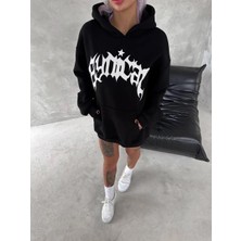 Rawea Fashion Unisex Üç Iplik Kapüşonlu Baskılı Sweatshirt - Siyah