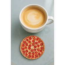 Nurdic Yuvarlak Pleksi Bardak Altlığı Baskı Desenli Tekli Pizza