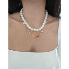 Kadın Incili Kilit Zincir Kolye