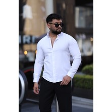 L-KOM Saklı Düğmeli Slim Fit Klasik Yaka Uzun Kol Pamuk Gömlek