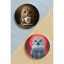 Nurdic Ev Dekor Oval Pleksi Bardak Altlığı Temalı Desenli 2 Adet Set Baykuş