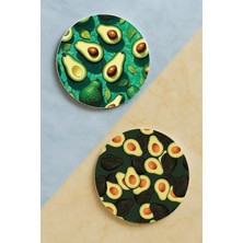 Nurdic Ev Dekor Oval Pleksi Bardak Altlığı Temalı Desenli 2 Adet Set Avocado