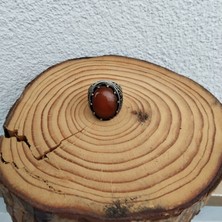 Generic 925 Ayar Gümüş Şık Tasarım Kehribar Taşlı Erkek Yüzük – El Işçiliği- Parmak Ölçüsü: 23 - Oval - Yan Kenarları Işlemeli